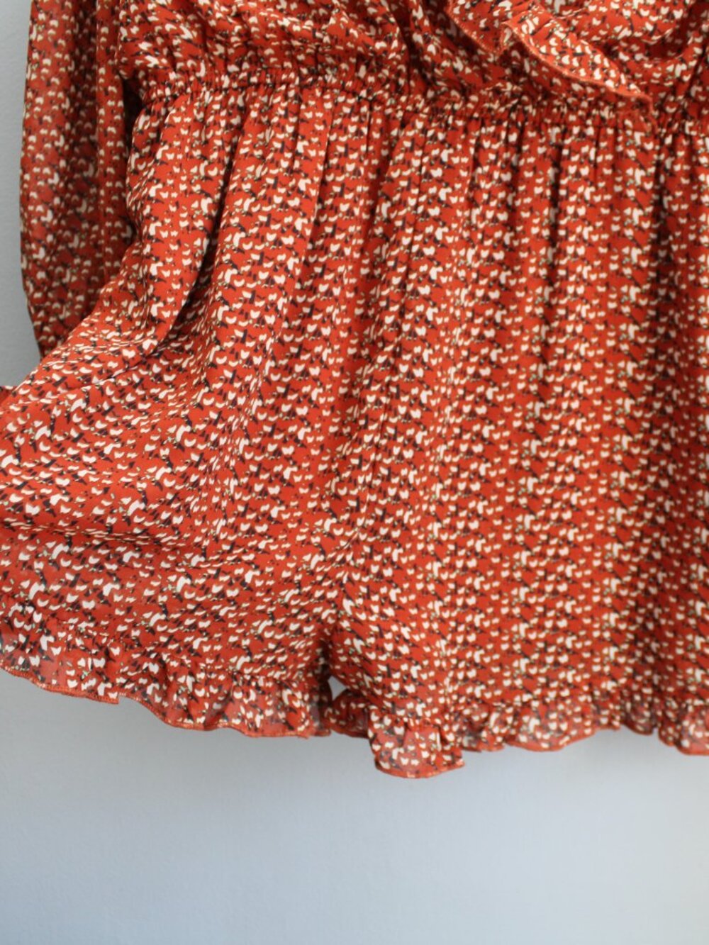 Easel Los Angeles Orange Geometric Ruffle Long Sleeve Romper Shorts Size Large - Picture 4 of 10
